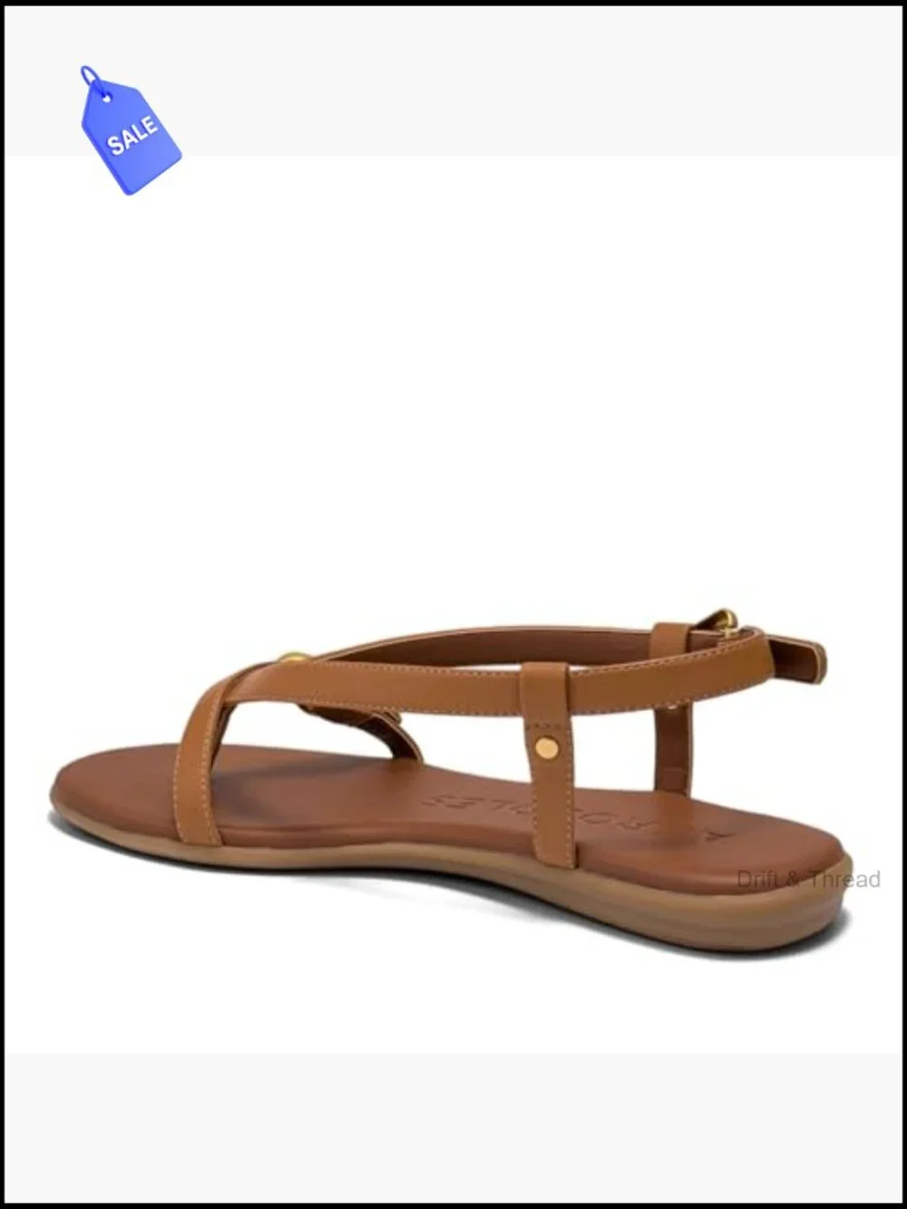 Faux Leather Flat Sandals with Adjustable Buckle Ankle Strap Ortholite
